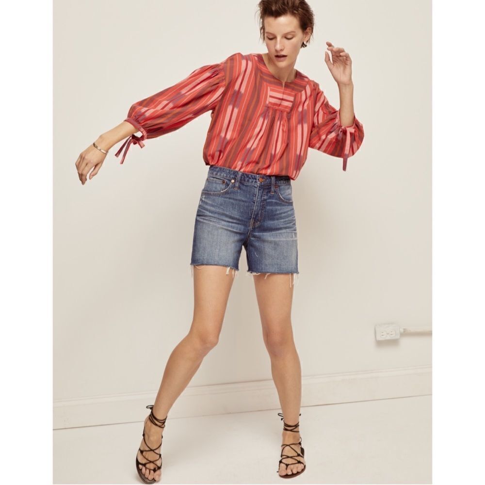NEW Madewell | Ikat Peasant Tie-Sleeve Popover 100% Cotton Blouse, Size XXS